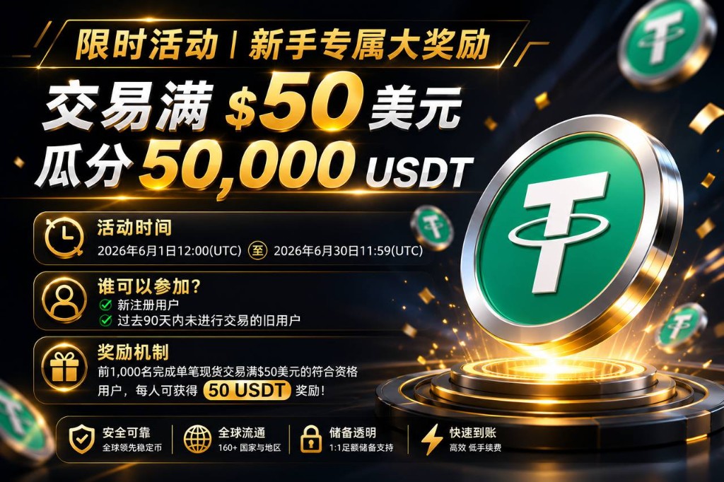 限时活动 - 交易满$50美元 瓜分50,000 USDT